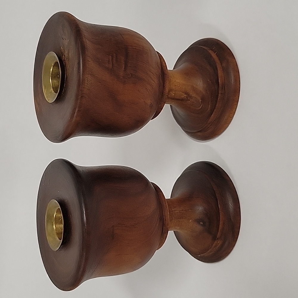 Vintage Set of (2) Wooden Candle Holders, 5" Tall